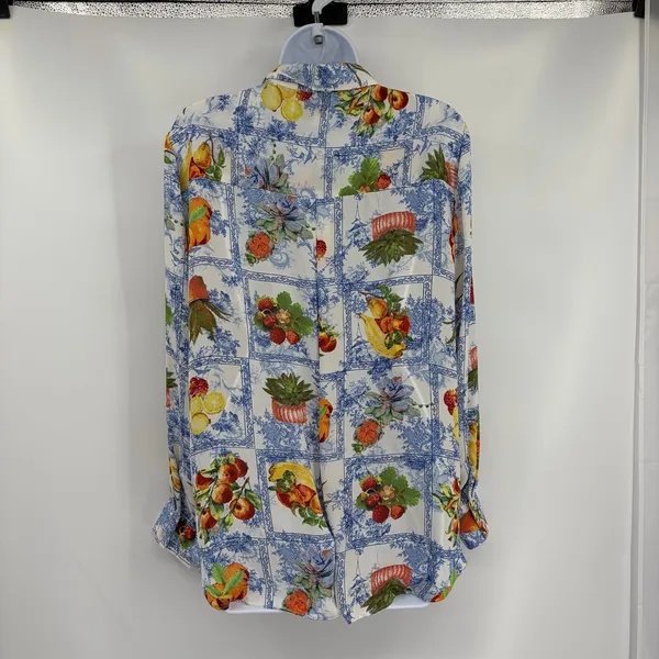 Rose + Olive Fruit Toile Button Shirt Sz L Euro Summer Cottage Resort Peaches - Image 8