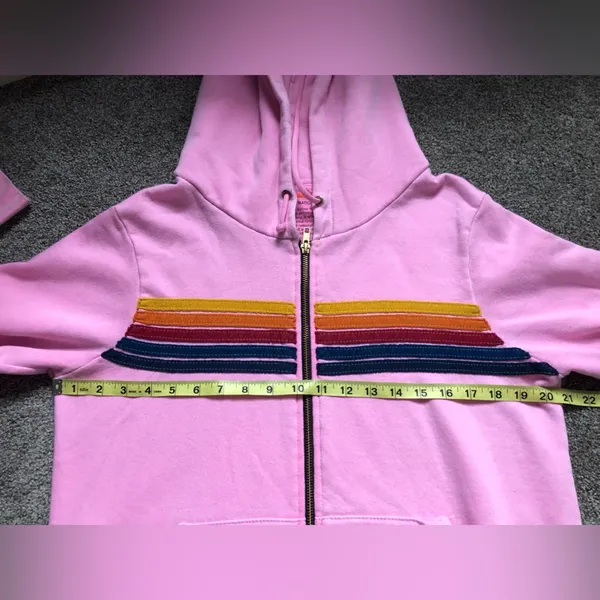 Aviator Nation 5 Stripe Hoodie in Heather Pink Rainbow Stripe Size Medium READ - Image 14