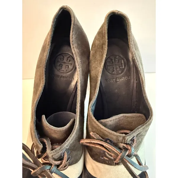 Tory Burch Stella Oxford Pumps Size 8.5 Color Block Suede Chunky Heel Lace Up - Image 4