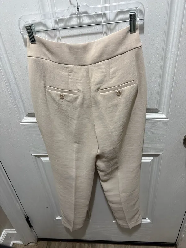 Express Women's Beige High Rise Ankle Trousers with Button Pockets Size 2R - Image 7