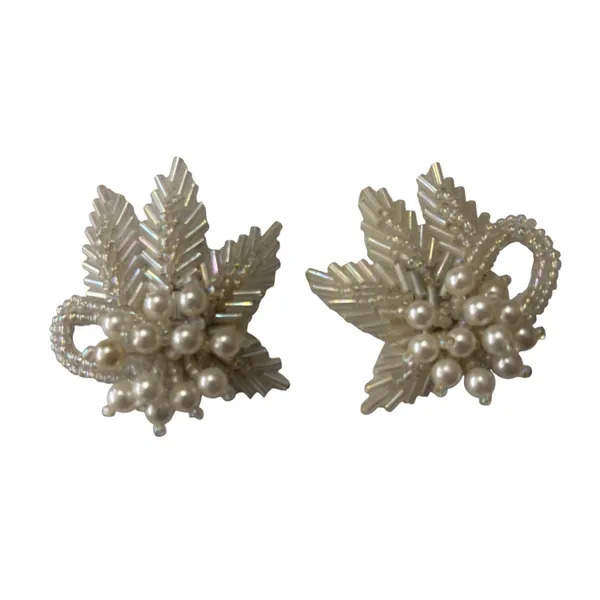 Vintage Pearl Bead White Opalescence Shoe Clips 2" x 2" Wedding Event New - Image 3