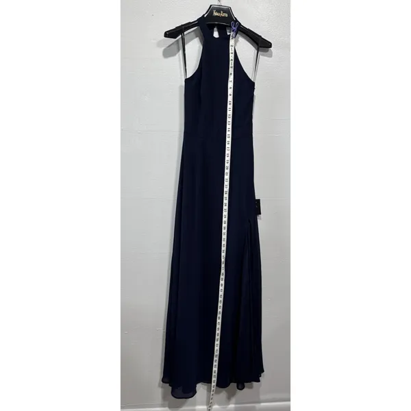 Lulus Navy Blue Chiffon Maxi Dress Halter Open Back Womens XS Bridesmaid Evening - Image 16