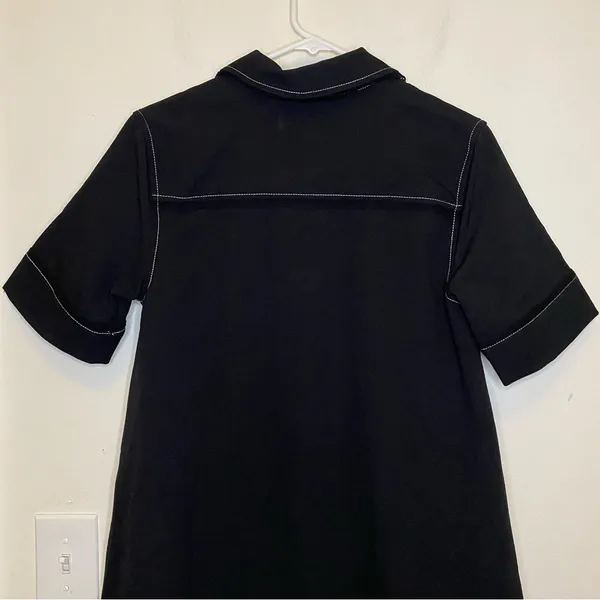 GANNI NEW Sable Topstitch Crepe Swing Button Front Mini Dress Black Sz 36 SNAGS - Image 13