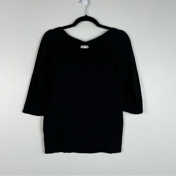 WHITE House Black Market Knit 3/4 Sleeve Sweater Black‎ Sz M - Image 6