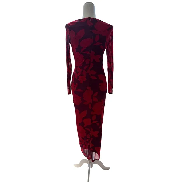 Taylor Women’s Purple/Red Long Sleeve Ruched Maxi Foral Dress, Size 4 - Image 5