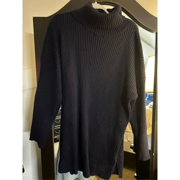 NEW Oversized Batwing Sweater Tunic Pullover Ribbed Dress 2X Blue - Image 5