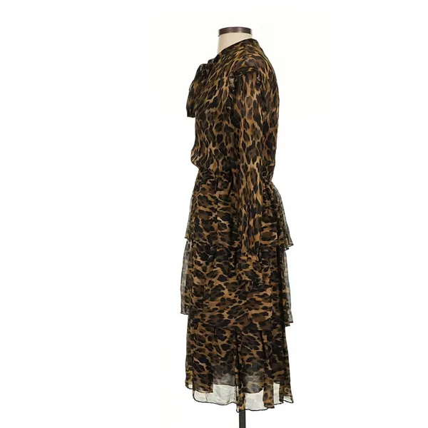 Ottod'Ame Brown Leopard Tiered Ruffle Midi Dress Size 4 Mob Wife Indie - Image 4