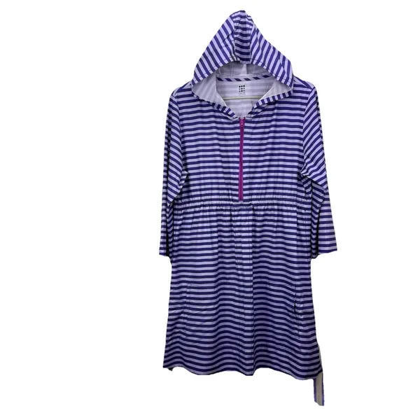 Title Nine 3/4 Sleeve Purple Striped 1/2‎ Zip Hooded Athleisure Dress Pockets XL - Image 4