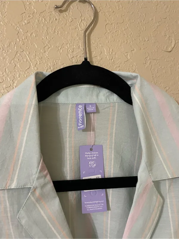 New Florence By Mills Cotton Stripe Short Sleeve Button Top Size Small Seagrass - Image 5