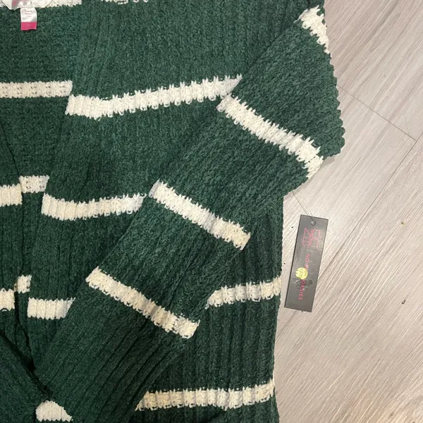 No Boundaries Forest Green and White Striped‎ Cardigan - Image 4