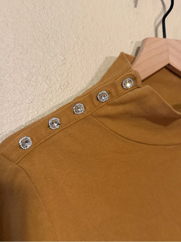 J.Crew Turtleneck Perfect-Fit Ribbed Turtleneck with Jewel Buttons Size Medium - Image 3