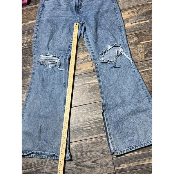 Rock & Roll‎ Denim High Rise Flare Distressed Light Wash Jeans 29x34 Split Hem - Image 8