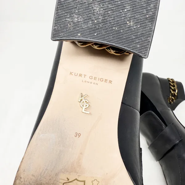 [Kurt Geiger London] Black Raquel Block Heel Leather Loafers Chain Sz 39 US 8.5 - Image 11