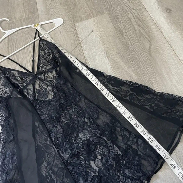 Frederick's of Hollywood Slip Dress lingerie sheer lace mesh mini womens Black (medium) sexy - Image 5