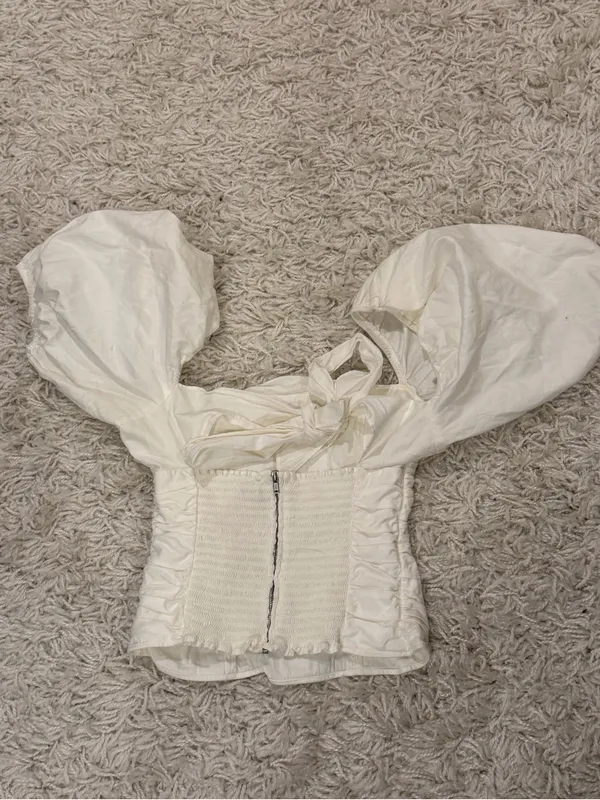 Reformation cotton Classic White Puff Sleeve Square Neck Top - Image 4