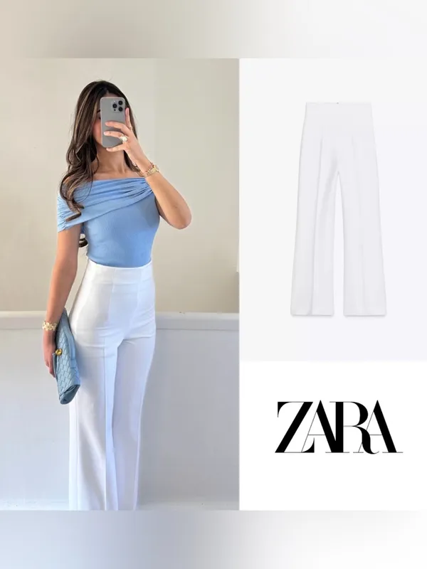 Zara White Ultra High Rise Wide Leg Legged Trousers Pants Luxury Tall - Image 8