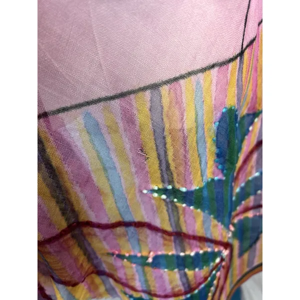 Boho Abstract Floral Scarf Pink Colorful Pattern Fringe Border Oversized Wrap - Image 5