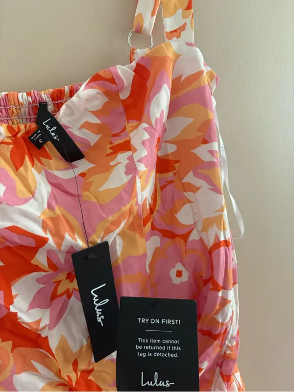 Lulus Ashlea Orange Floral Sweetheart Mini Dress Size Medium Sleeveless Beach - Image 6