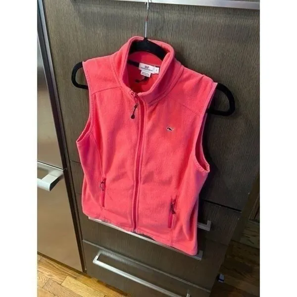 Vineyard‎ Vines pink fleece zip up vest women's Small - Image 2