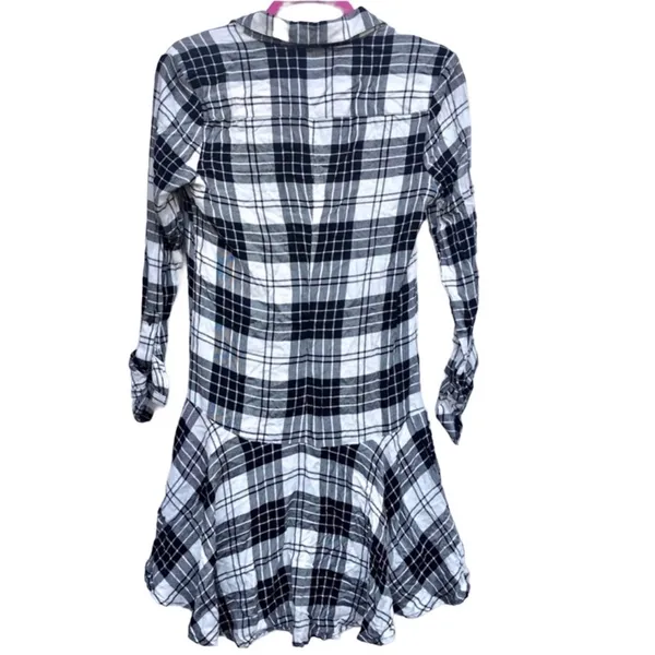 NEW Sam Edelman Plaid Gingham Dress Long Sleeve‎ Black White Collar Size 2 - Image 6
