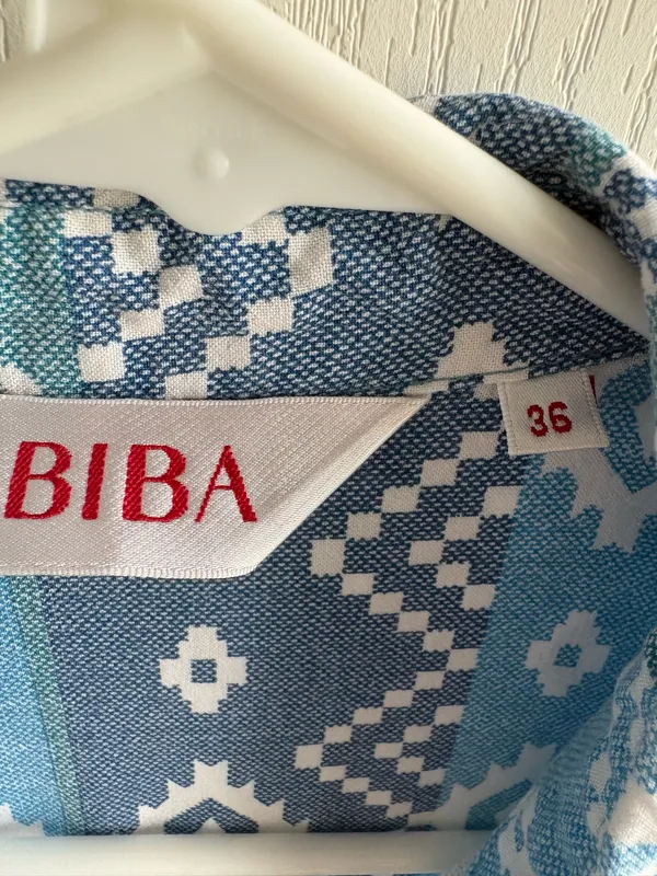 Biba Blue & White Geometric Blouse | Size 36/L - Image 3