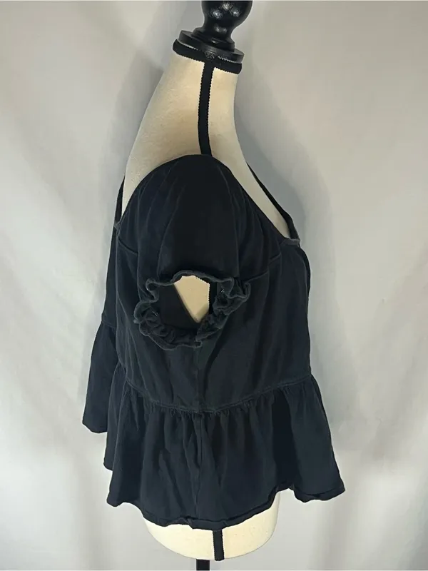 Madewell Black Ruffle Sleeve Peplum Top Square Neck Knit Shirt Medium - Image 5