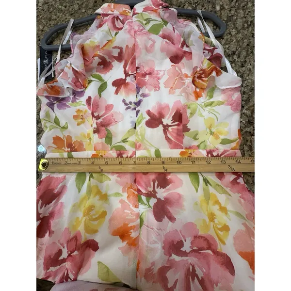 Betsy & Adam Pink Multi Floral Printed Chiffon Gown Size 4 $259 - Image 9