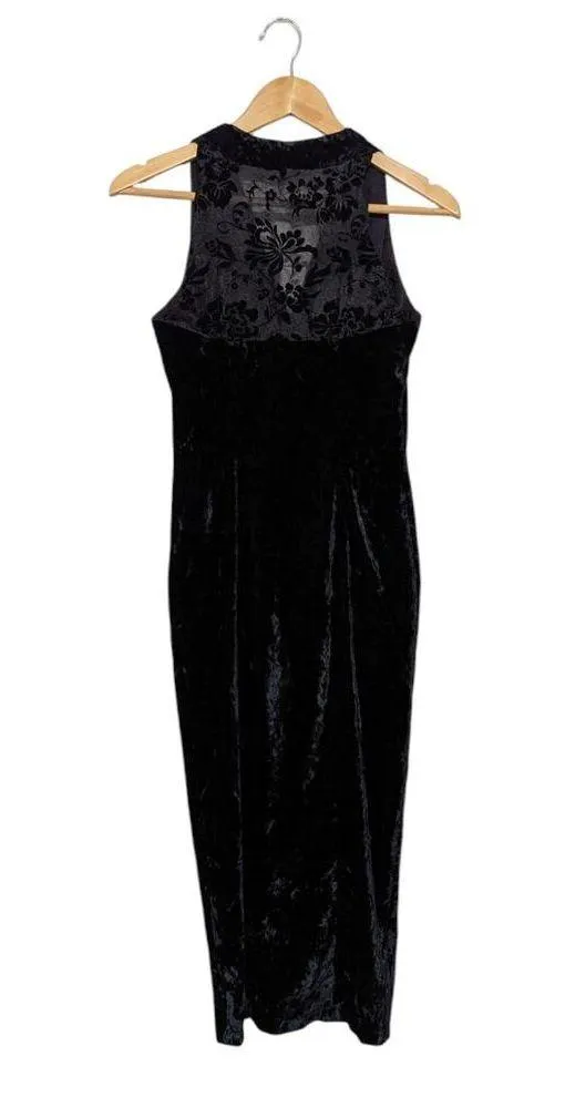 Vintage Y2K Black Velvet Lace Button Down Midi Dress Sleeveless Layering Goth XS - Image 2