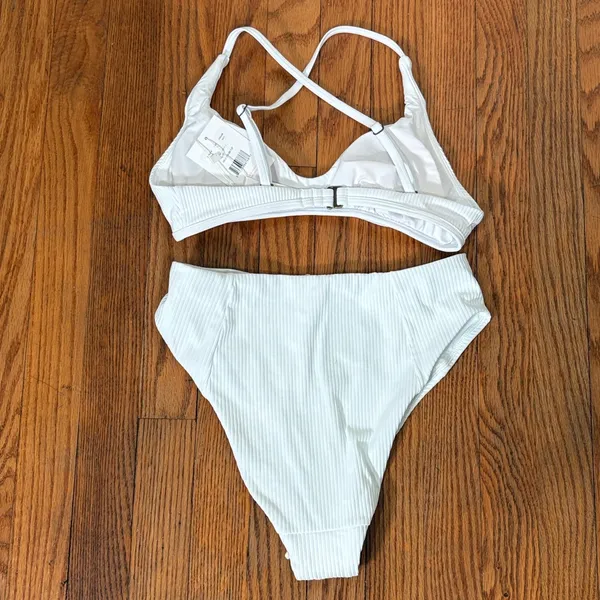 Andie Bikini Set Valencia Top High Waisted Cheeky Bottom Ribbed White Size S NWT - Image 2