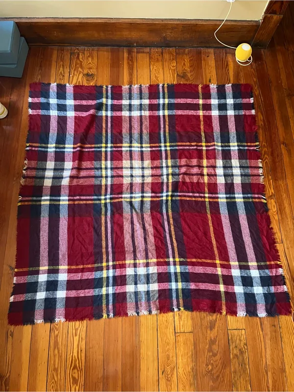 Garage Plaid Blanket Scarf in Red, Navy & White - Image 3