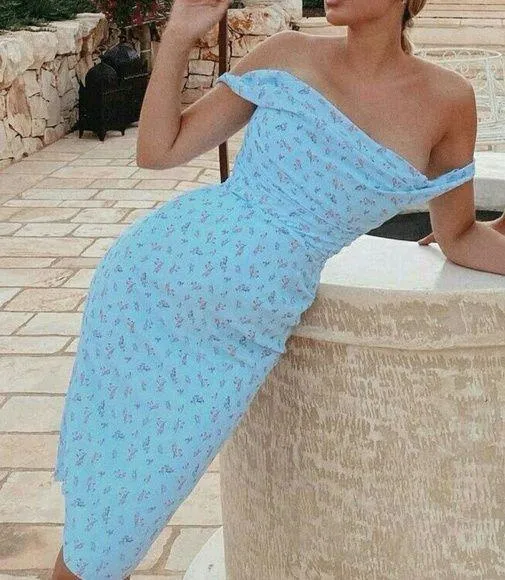 House Of CB 'Bellina' Blue Floral Corset Midi Dress - Image 2