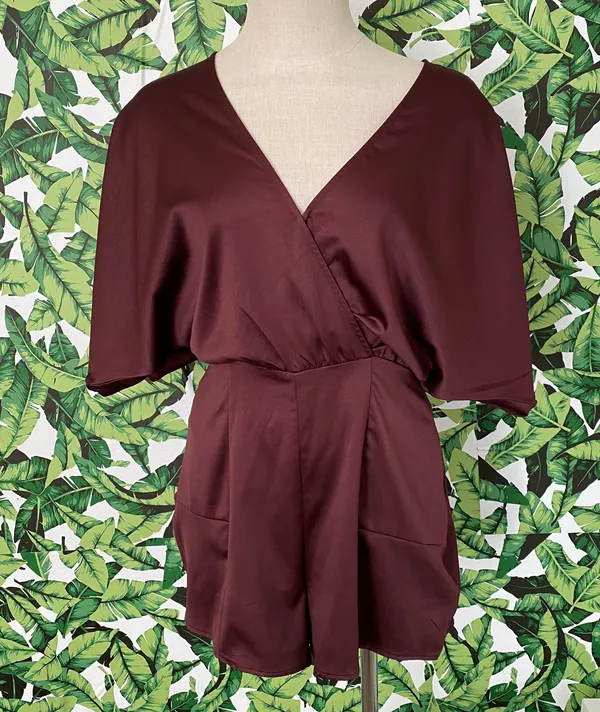 Urban Outfitters Satin V-Neck Wrap Front Romper 437 - Image 2