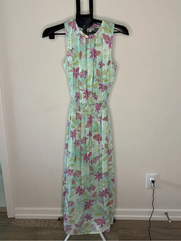 Hatley Floral Aqua Maxi Dress XS | Sleeveless Lined Modal Summer Dress - Image 2