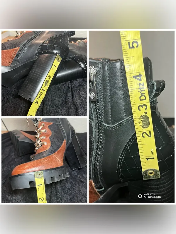 Antonio Melani Penn Platform Combat Boots Black Brown Leather Lug Sole Size 8M - Image 12