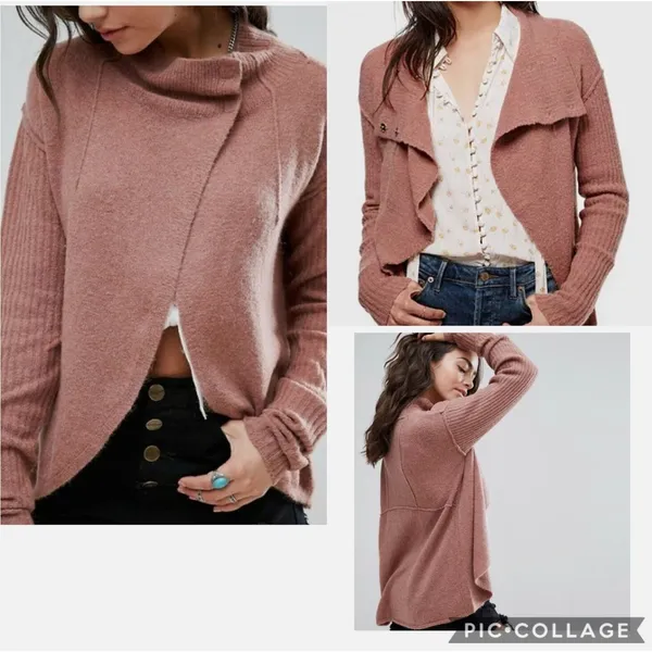 Free People Sweater Womens S Pink Tunic Mock Neck Alpaca Blend Relaxed - Image 2