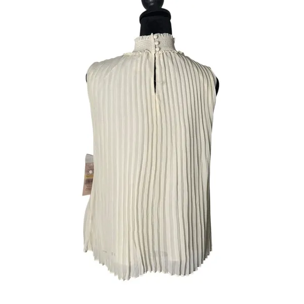 Nanette Lepore Pleated Mock Neck Blouse Ivory Sleeveless Top Womens M Read - Image 4