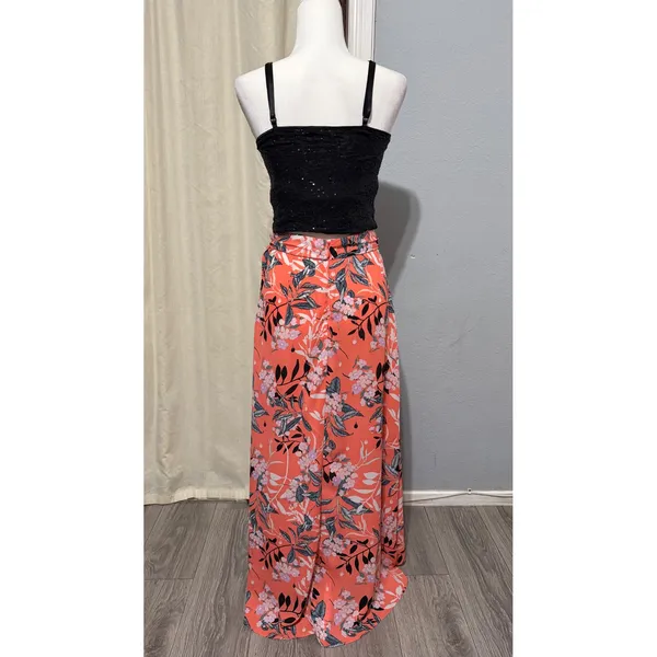 bebe Maxi Skirt Size 8 Coral Floral Wrap High Low Tropical Summer Tie Waist - Image 7