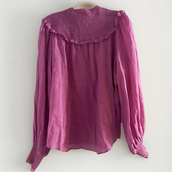 Karlie‎ Large Pink Linen Smock Top Button Up Long Sleeve Lightweight Ruffle NWOT - Image 8