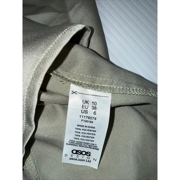 ASOS DESIGN satin mini skirt dress with ruched detail in Green Size‎ 6 - Image 8