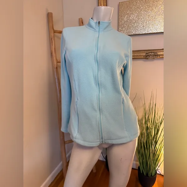 L.L.Bean Fleece Jacket Women M Turquoise Blue Full Zip Outdoors Y2K Preppy Warm - Image 4