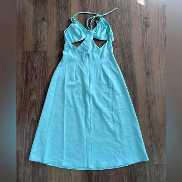 Samantha Sipos $450 Butterfly Slip Cutout Halter Teal Dress‎ Spring Cocktail - Image 5