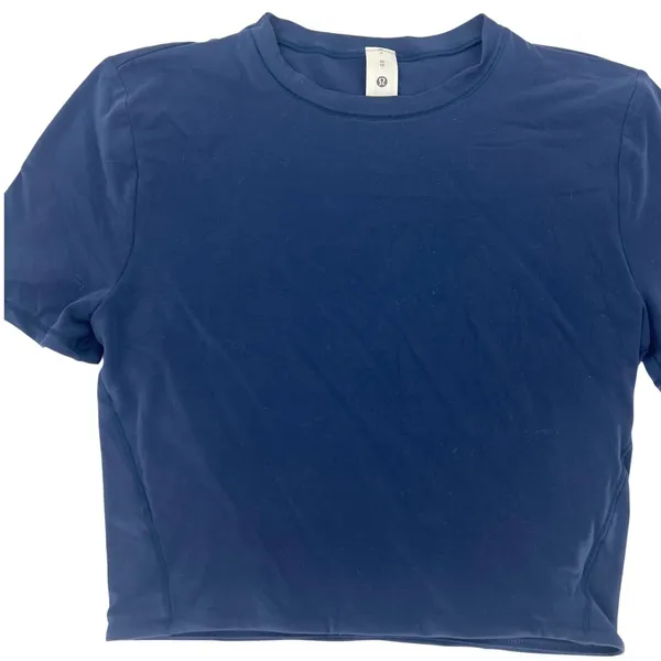 Lululemon‎ Wundermost Ultra-Soft Nulu Cropped T-Shirt Club Blue XS - Image 4