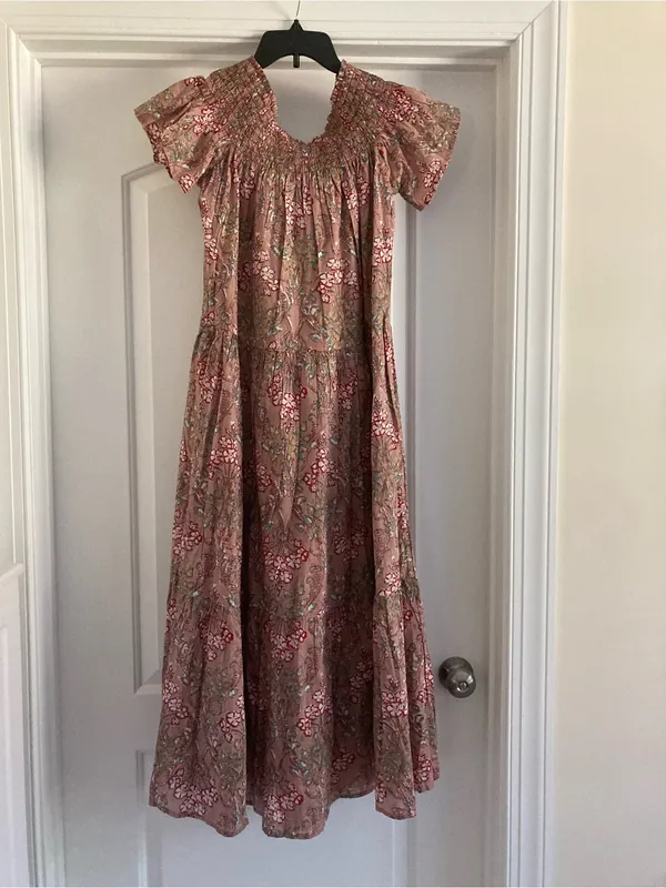 Smocked Floral Maxi Dress in Rust Pink - Image 2