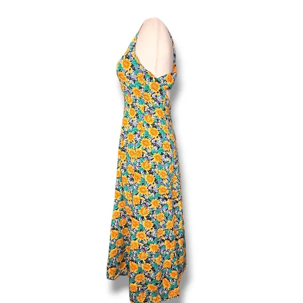 Vintage All That Jazz Floral Maxi Dress Open Cross Back Sunflower Garden Party - Image 5