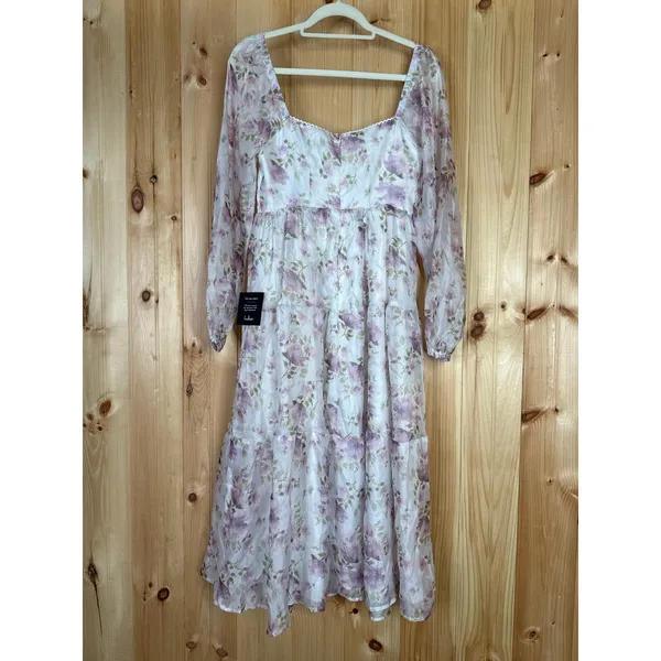 NWT Lulus Radiant Afternoon Ivory Floral Cutout Tiered Midi Dress Wedding Size S - Image 4