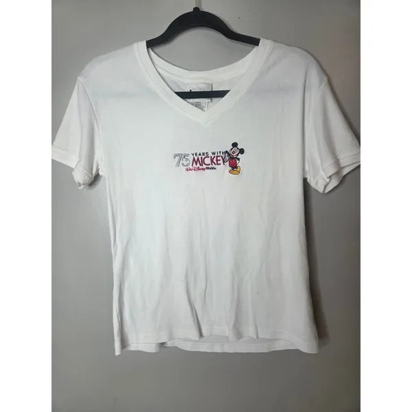 Walt Disney World Women Large White 75Year with Mickey V-Neck Short Sleeve Shirt - Image 2