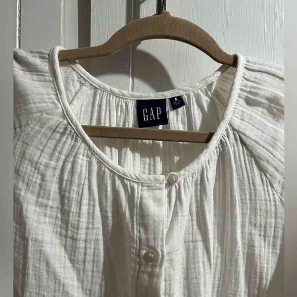 GAP White Puff Sleeve Blouse with Bib Collar - Image 2