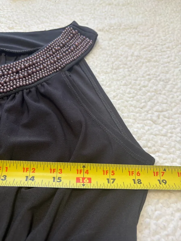 Haani Grecian Empire Waist Halter Beaded Maxi Dress Charcoal Gray Pleated Size L - Image 6