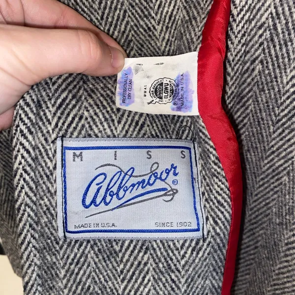 Vintage Union Made Abbmoore Wool Blend Grey Herringbone Coat/Jacket Made in USA - Image 9