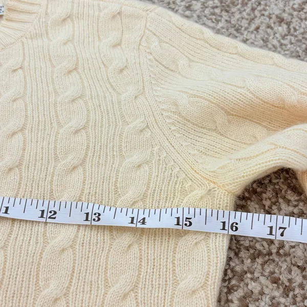 Vince 100% Cashmere Cable Knit Sweater XS Ivory Cream Elbow Patch Made USA - Image 9
